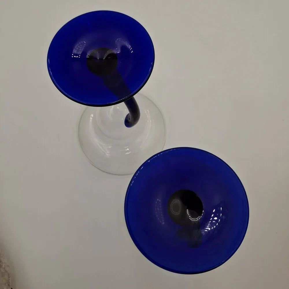 Libby Bravura Margarita Glasses Cobalt Blue Curved Stem 7.25